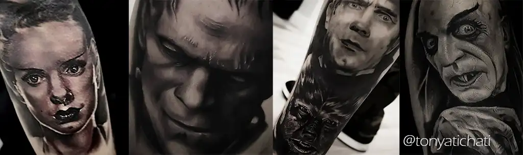 Tatuajes de terror clasico Monstruos Universal Studios.