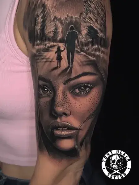 Tatuajes Realismo Retrato Chica por Tony Black
